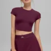 Alosoft Crop Finesse Kısa Kollu - Bordo