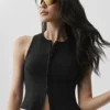 Alosoft Level up Tam Fermuarlı Tank Top - Siyah