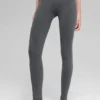 Dikişsiz High-Waist İki Tonlu Ribana Tayt - Koyu Sisli Gri Melanj