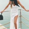 Keten Karışımlı Riviera Maxi Elbise - Beyaz