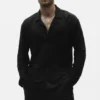 Linen Jersey Coastal Uzun Kollu Düğmeli - Siyah