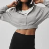 Sweet Escape Fermuarlı Kapüşonlu Kapüşonlu Sweatshirt - Atletik Melanj Gri