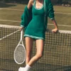 Tenis Kulubu Kazak Örgü Elbise - Emerald Isle/Fildişi