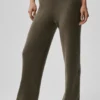 Yün Kaşmir High-Waist New Class Geniş Paça Pantolon - Zeytin Ağacı