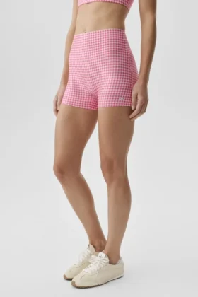 3" Airlift Gingham High-Waist Şık Şort - Cennet Pembesi Gingham