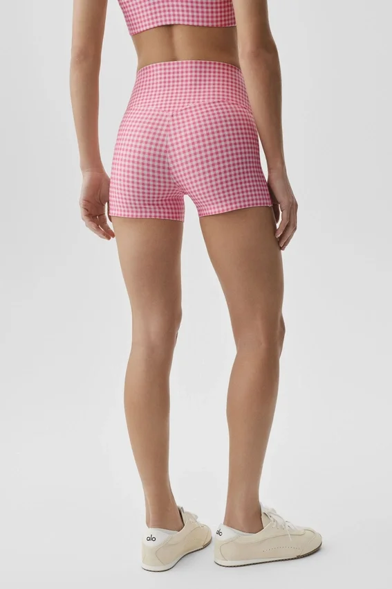 3" Airlift Gingham High-Waist Şık Şort - Cennet Pembesi Gingham