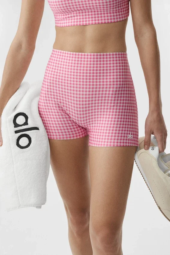 3" Airlift Gingham High-Waist Şık Şort - Cennet Pembesi Gingham