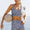 3" Airlift Gingham High-Waist Şık Şort - Lacivert Gingham