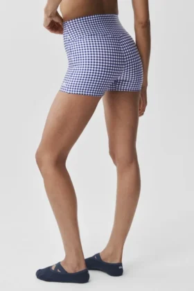 3″ Airlift Gingham High-Waist Şık Şort – Lacivert Gingham