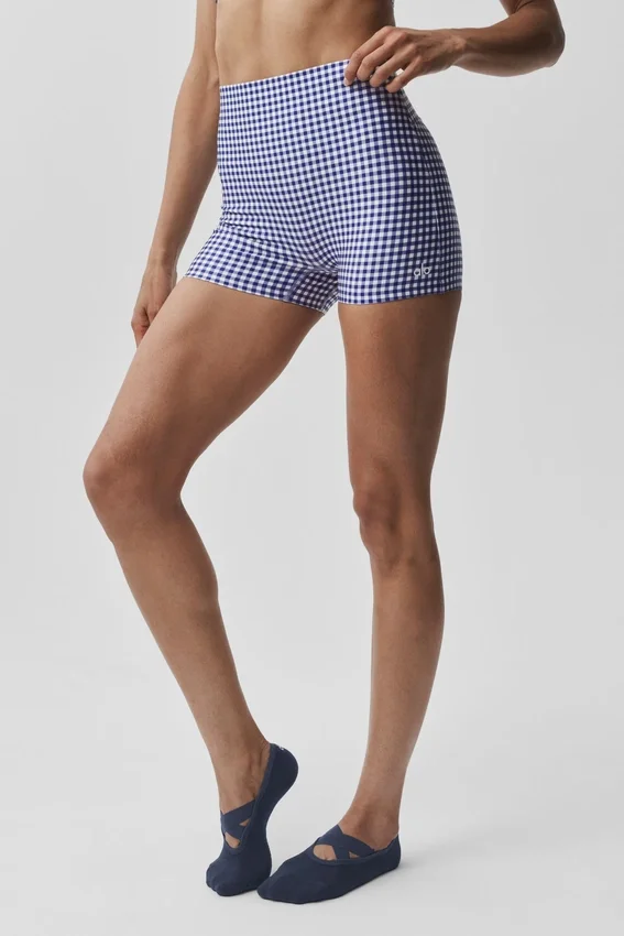 3" Airlift Gingham High-Waist Şık Şort - Lacivert Gingham