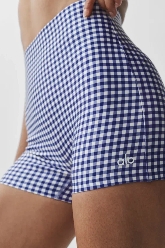 3" Airlift Gingham High-Waist Şık Şort - Lacivert Gingham