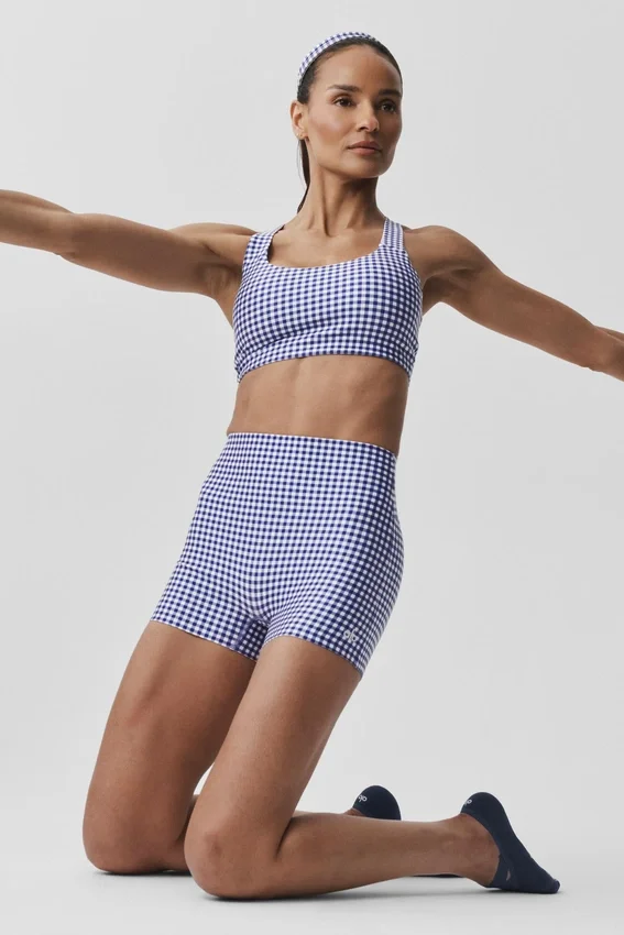 3" Airlift Gingham High-Waist Şık Şort - Lacivert Gingham