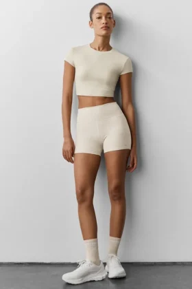 3" High-Waist Alosoft Carefree Şort - Yulaf Rengi Melanj