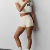3" High-Waist Alosoft Carefree Şort - Yulaf Rengi Melanj
