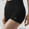 4" Dikişsiz Modal Nervürlü High-Waist Şort - Siyah