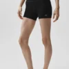 4" Dikişsiz Modal Nervürlü High-Waist Şort - Siyah