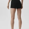 4" Dikişsiz Modal Nervürlü High-Waist Şort - Siyah