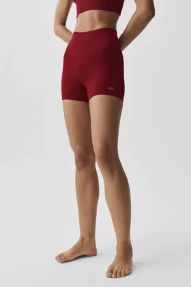 4" Dikişsiz Modal Nervürlü High-Waist Şort - Summer Romance Red