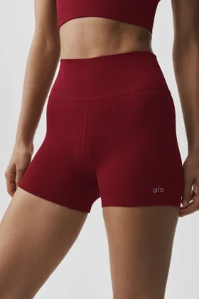 4″ Dikişsiz Modal Nervürlü High-Waist Şort – Summer Romance Red