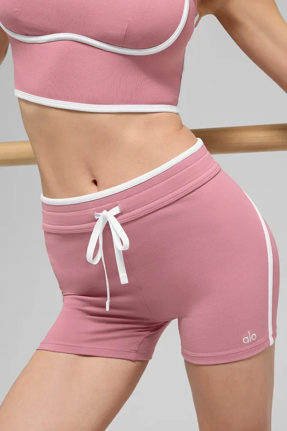 4" High-Waist Airbrush Race Pace Şort - Pembe Yabani Gül/Beyaz
