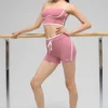4" High-Waist Airbrush Race Pace Şort - Pembe Yabani Gül/Beyaz