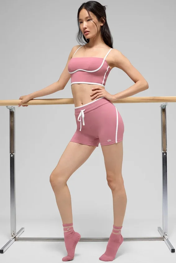 4" High-Waist Airbrush Race Pace Şort - Pembe Yabani Gül/Beyaz