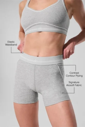 4” High-Waist Alosoft Heart Throb Şort – Atletik Melanj Gri/Beyaz