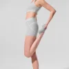 4” High-Waist Alosoft Heart Throb Şort - Atletik Melanj Gri/Beyaz