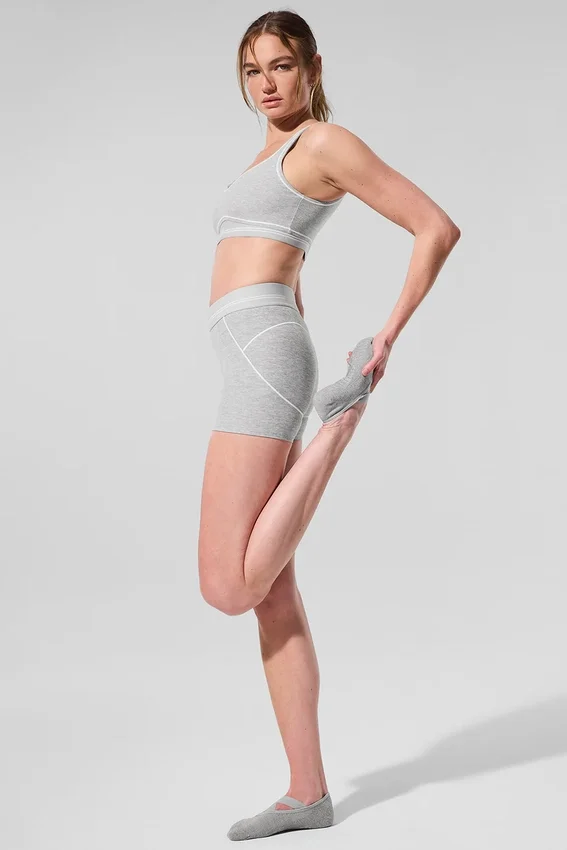 4” High-Waist Alosoft Heart Throb Şort - Atletik Melanj Gri/Beyaz
