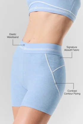 4” High-Waist Alosoft Heart Throb Şort – Deniz Kabuğu Mavisi Melanj/Beyaz