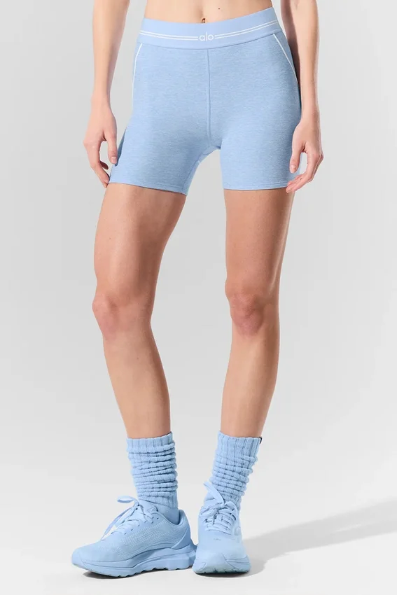 4” High-Waist Alosoft Heart Throb Şort - Deniz Kabuğu Mavisi Melanj/Beyaz
