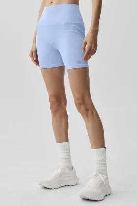 5" Dikişsiz Nervürlü Favori Şort - Açık Provence Mavisi