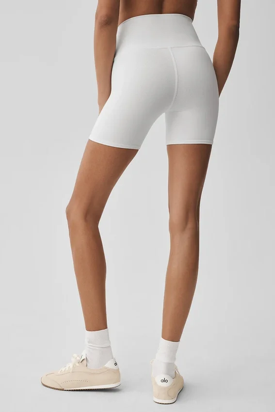 5" High-Waist Airbrush Bisikletçi Şortu - Beyaz