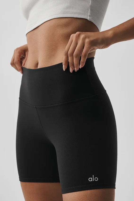 5" High-Waist Airbrush Bisikletçi Şortu - Siyah