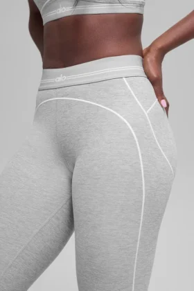 7/8 High-Waist Alosoft Heart Throb Tayt – Atletik Melanj Gri/Beyaz