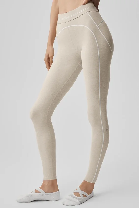 7/8 High-Waist Alosoft Heart Throb Tayt - Yulaf Rengi Melanj/Beyaz