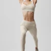 7/8 High-Waist Alosoft Heart Throb Tayt - Yulaf Rengi Melanj/Beyaz