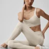 7/8 High-Waist Alosoft Heart Throb Tayt - Yulaf Rengi Melanj/Beyaz