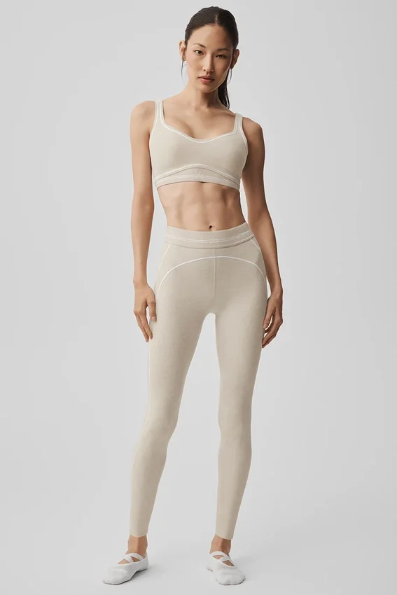 7/8 High-Waist Alosoft Heart Throb Tayt - Yulaf Rengi Melanj/Beyaz
