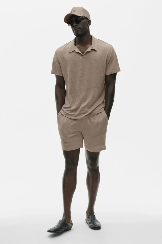 Keten Jersey Coastal Kısa Kollu Polo - Gravel