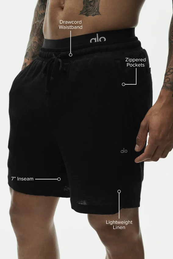 7" Keten Jersey Coastal Şort - Siyah