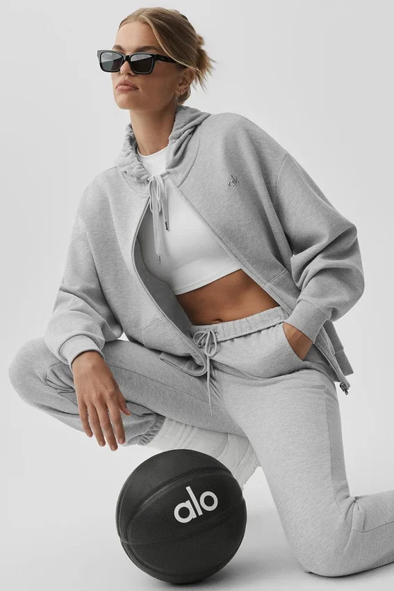 Accolade Tam Fermuarlı Kapüşonlu Sweatshirt - Atletik Melanj Gri