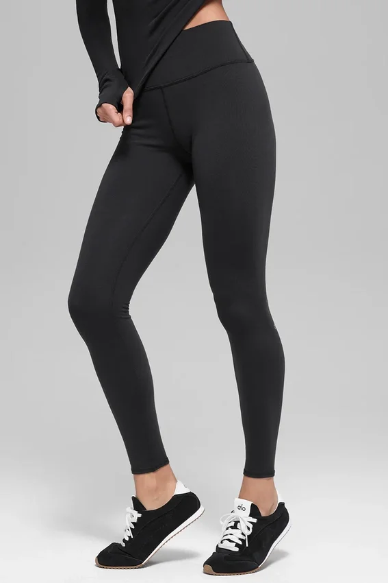 Airbrush Kışlık Sıcak High-Waist Nocturne Tayt - Siyah