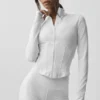 Airbrush Korsaj Tam Fermuarlı Ceket - Beyaz