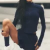 Airbrush Korsaj Tam Fermuarlı Ceket - Lacivert