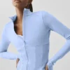 Airbrush Korseli Tam Fermuarlı Ceket - Açık Provence Mavisi