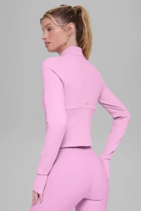 Airbrush Korseli Tam Fermuarlı Ceket – Şeker Kalp Pembesi