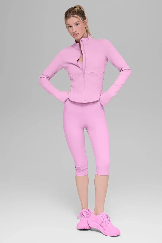 Airbrush Korseli Tam Fermuarlı Ceket - Şeker Kalp Pembesi