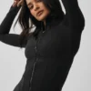 Airbrush Korseli Tam Fermuarlı Ceket - Siyah