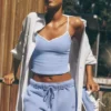 Airbrush Refined Sütyenli Tank Top - Açık Provence Mavisi/Beyaz
